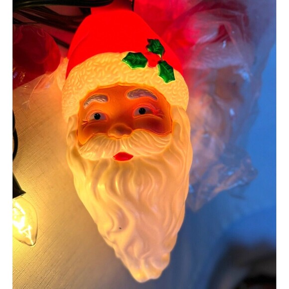 Vintage Kurt Adler 5 Santa Head Lantern String Lights Christmas Blow Mold NIB - Picture 3 of 6